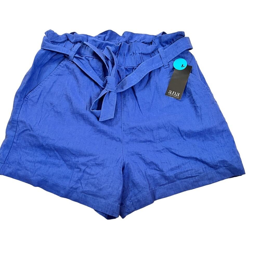 A.n.a Women’s High Waisted  Paperbag Jet Set Blue Tie Waist Shorts Sz S